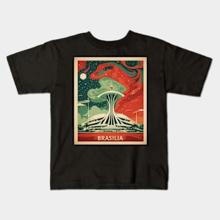 Brasilia Brazil Starry Night Vintage Tourism Travel Poster Kids T-Shirt